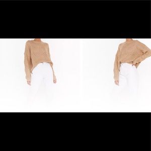 Camel Ballon sleeve knit sweater